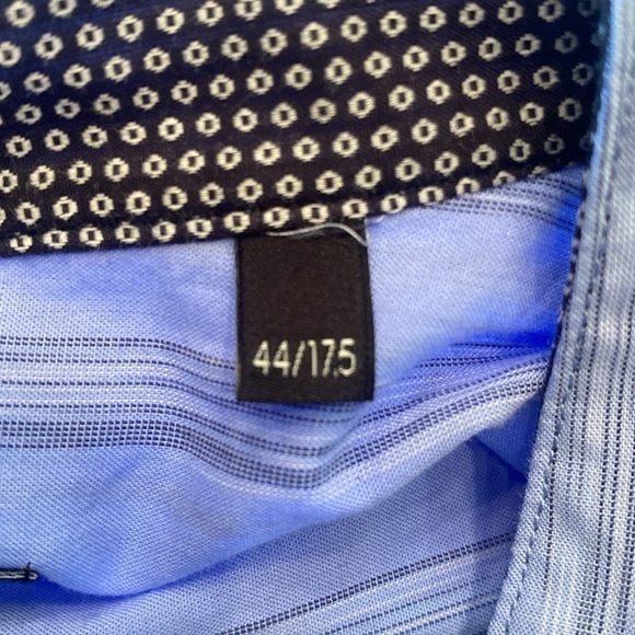 HAMMER MADE collarless men’s dress shirt light blue vertical stripes sz 44 17.5 - Picture 10 of 10